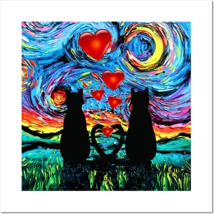 van Gogh's Cats In Love (with hearts) Posters and Art